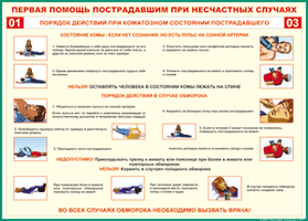 Таблица Порядок действий при коматозном состоянии пострадавшего  700х1000 Винил